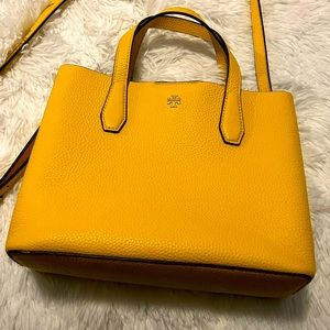 Tory Burch Small Blake tote in Lemon Drop and Tory Navy
